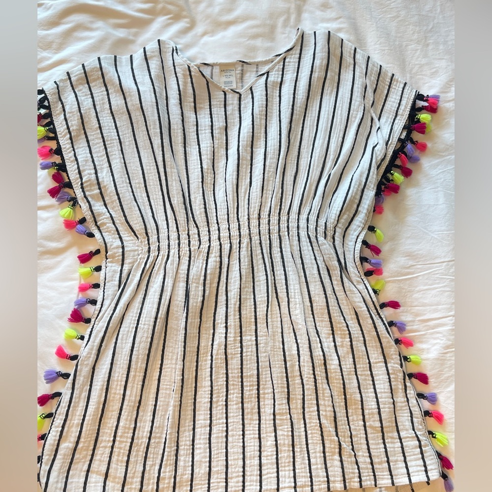 EUC Striped Kids Dress / Coverup / Shirt with Colorful Tassels